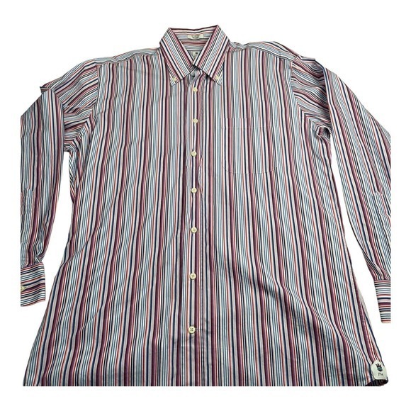 Peter Millar Men Button Down Shirt Size 16 Long Pink Blue Striped Long Sleeve - Picture 2 of 14